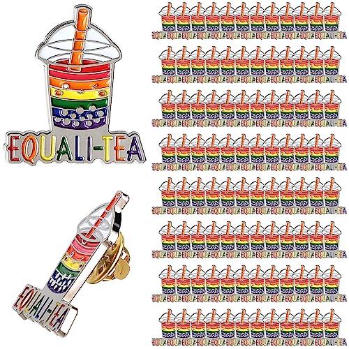 Image of Batiyeer 100 Pcs Gay Pride Pins LGBTQ Rainbow Equalitea Lapel Pins Milk Tea Enamel Brooch Badge for Pride Parades Month Support Gift Backpack Clothes Bags Hats Accessories Decoration