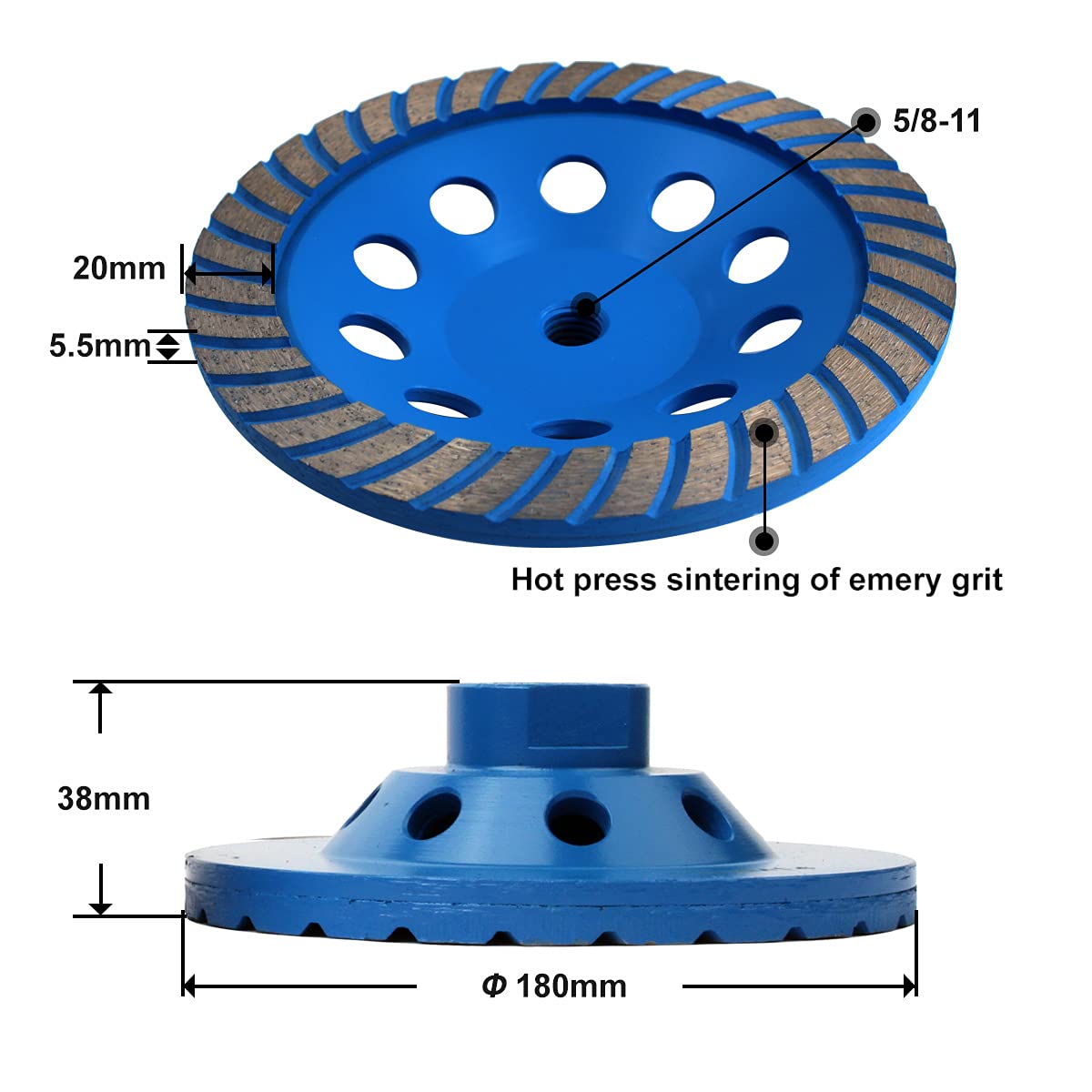 7 pulgadas Turbo fila diamante pulido taza rueda 5/8 "-11 Arbor ángulo amoladora disco lijado piedra mármol granito hormigón cerámica