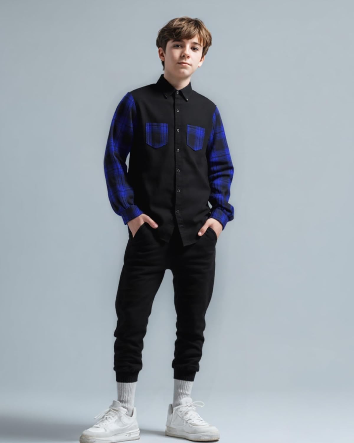 PureChapter Boys Button Down Shirt Fashion Long Sleeve Plaid Pocket Kids Clothes Fall Winter School Casual Shirt - Image 2
