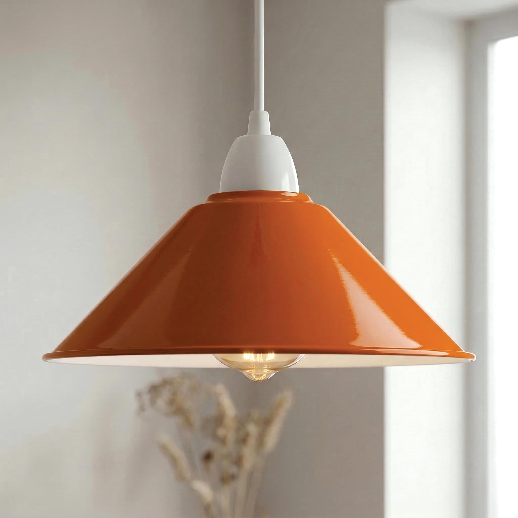 LEDSone Industrial Ceiling Pendant Ceiling Light Shades, 22cm Retro Vintage Style Cone Shaped Pendant Lamp Shade for Pendant Lights (Free Reducer Plate)(Orange) — image 1
