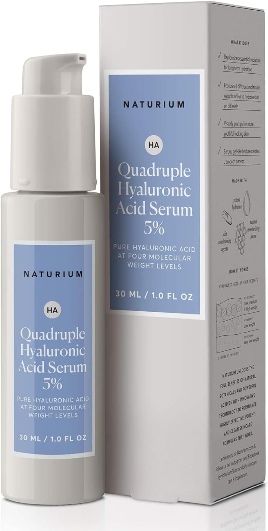 Quadruple Hyaluronic Acid Serum 5%, Hydrating & Anti-Aging Face Moisturizer, Fragrance Free, 1.0 oz