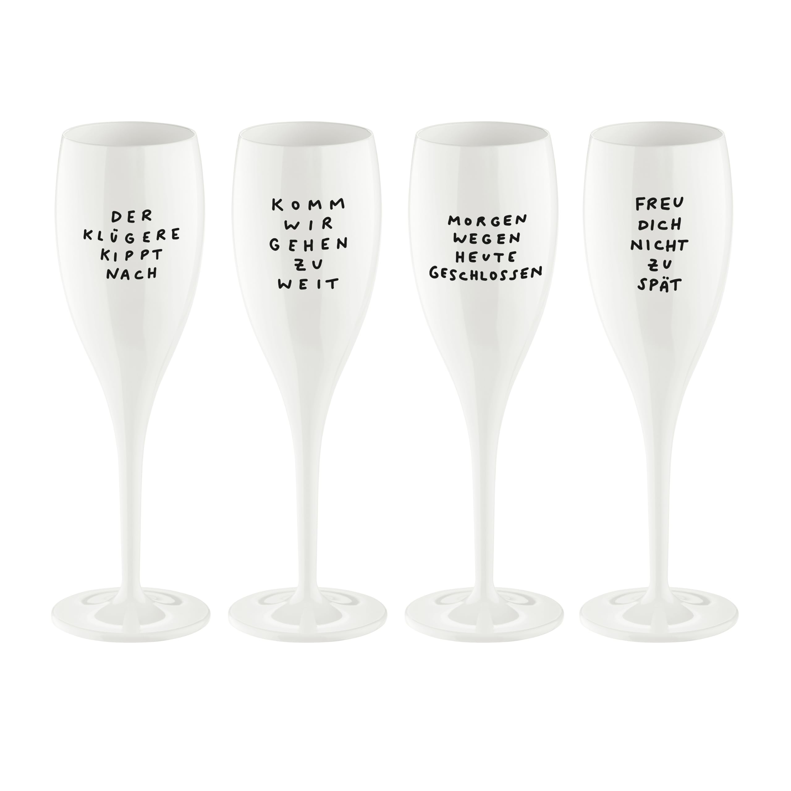 Copas de champán plásticos reutilizables Koziol CHEERS 100ml juego de 4 unidades irrompibles