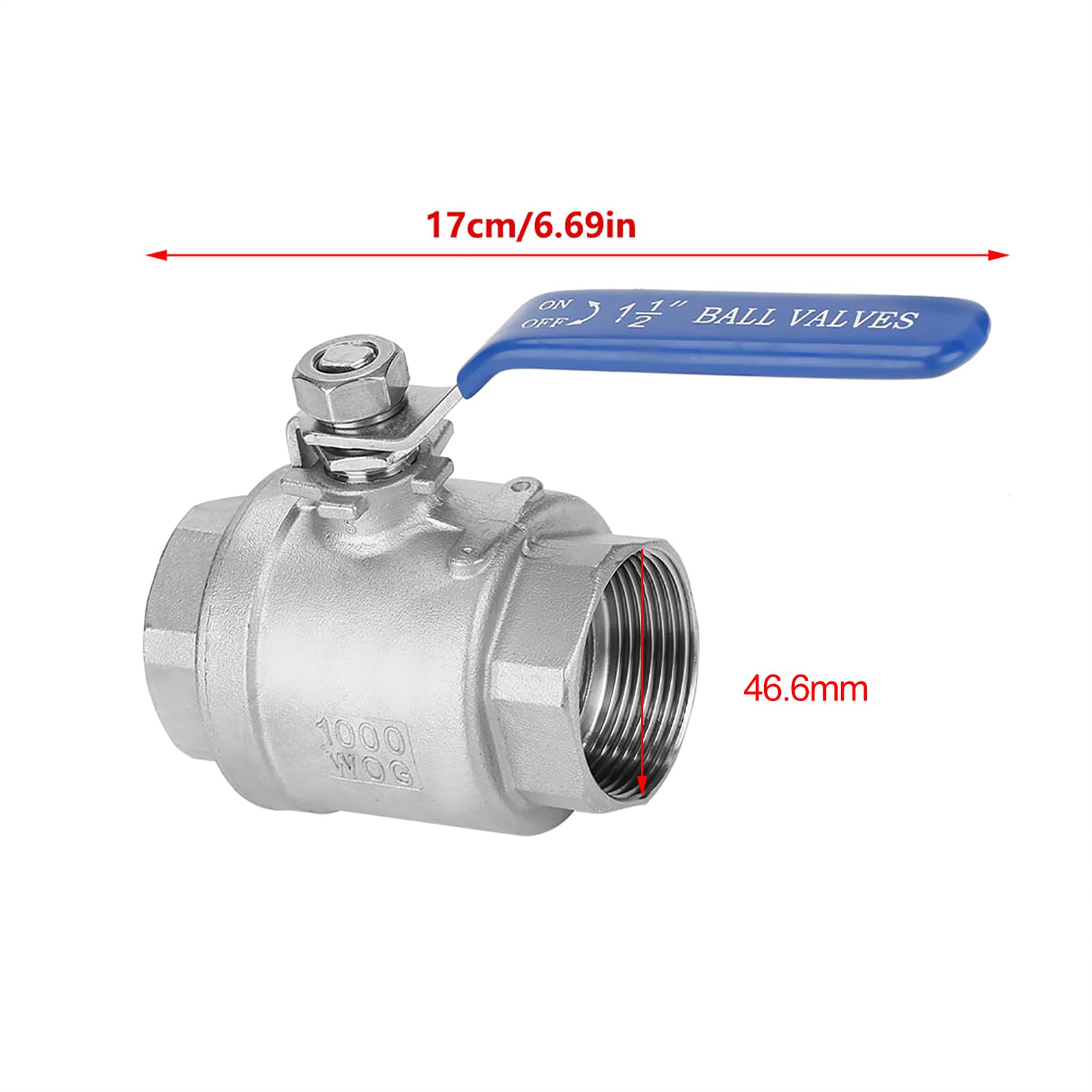 Zawór Kulowy 2-drogowy DN40 1-1/2" ze Stali Nierdzewnej z Niebieskimi Pokrętłami – Zawór Kulowy WOG, Zawór Kulowy ze Stali Nierdzewnej do Zastosowań Przemysłowych