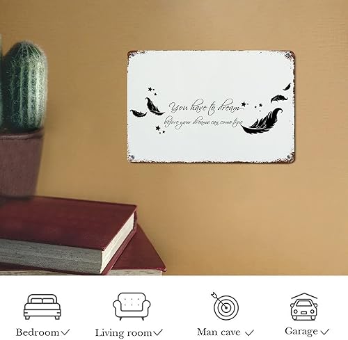 Vista 27 de LUIJORGY Letrero de metal con cita de amor con frase en inglés "Saying You Have to Dream Before Your Dreams Can Come True Wood Grain Inspiration