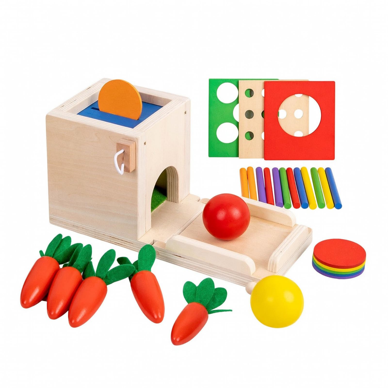 Scatola Educativo con Accessori Interattivo Scatola Educativo in Legno Atossico Gioco di Incastro in Legno per Neonati, Asilo