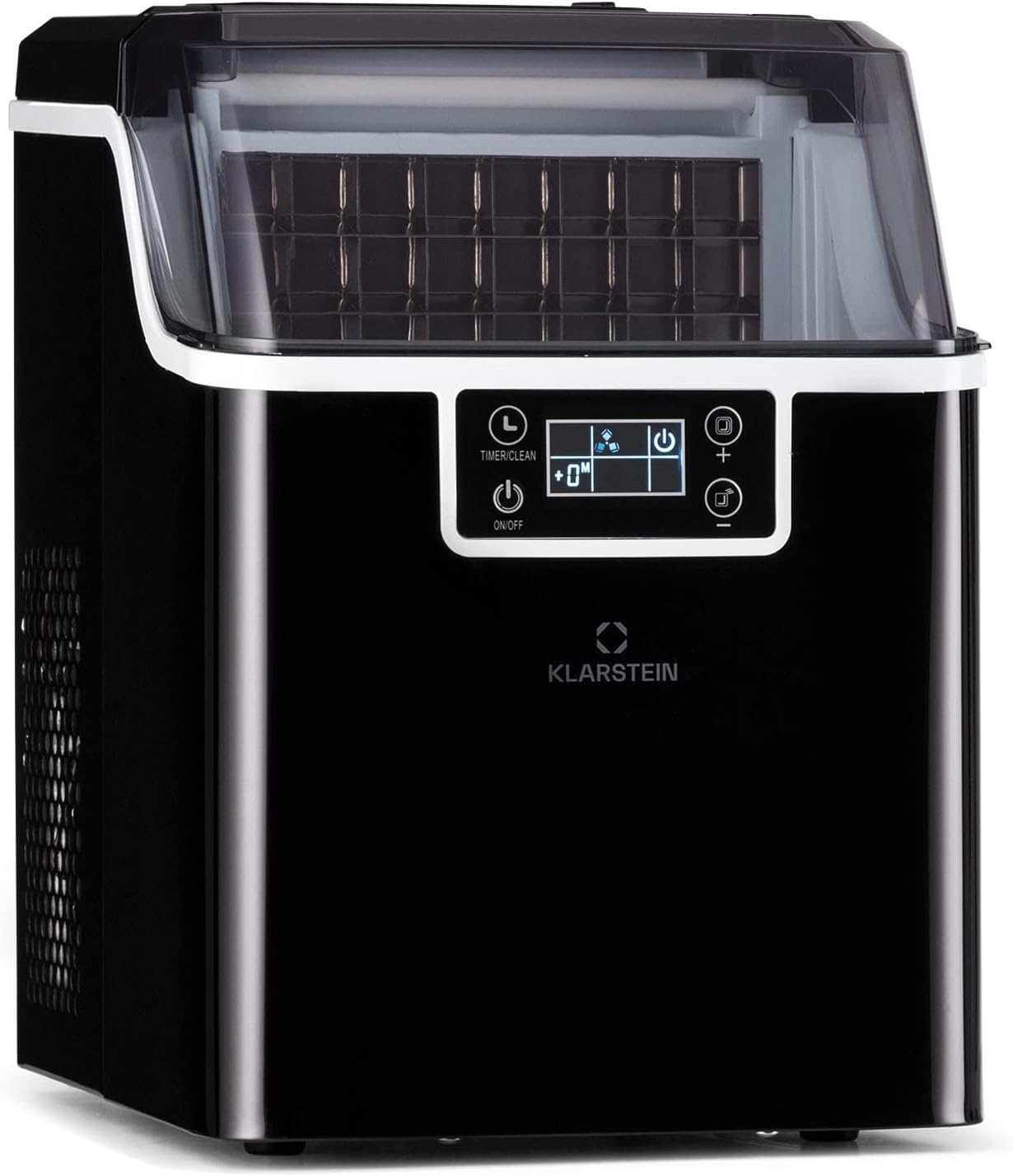 Klarstein Piccola macchina per il ghiaccio, macchina per il ghiaccio da banco per la casa e la cucina, capacità 3.2L, funzionamento veloce, fa 20kg di ghiaccio, proiettili grandi e piccoli, macchina