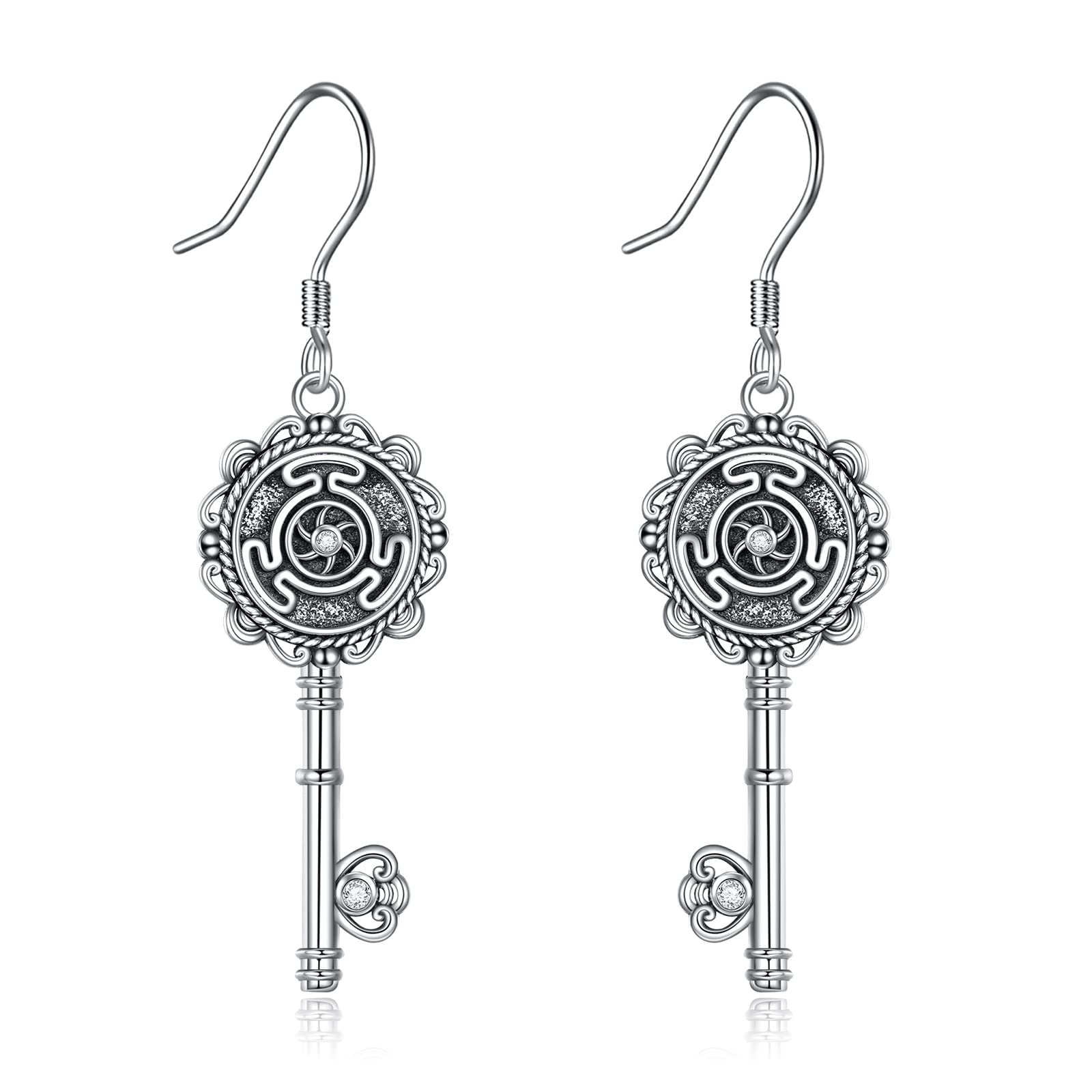 Wheel of Hecate Earrings for Women Silver Key Literary Pagan Goddess Wiccan Jewelry