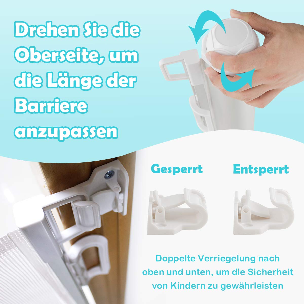 RELAX4LIFE Barrera de Seguridad Extensible hasta 130CM, Valla de Seguridad de Aluminio y Textileno para Perros, Bebés y Gatos, Barrera de Seguridad para Puertas y Escaleras, 130x80cm, Gris
