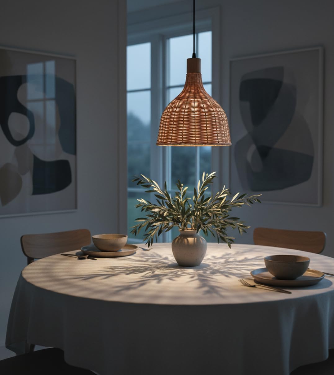 BEL AIR HOME Lampada a sospensione HANOI in rattan, diametro 25 cm | altezza regolabile, E27, stile bohémien, design naturale, per soggiorno, camera da letto, sala da pranzo