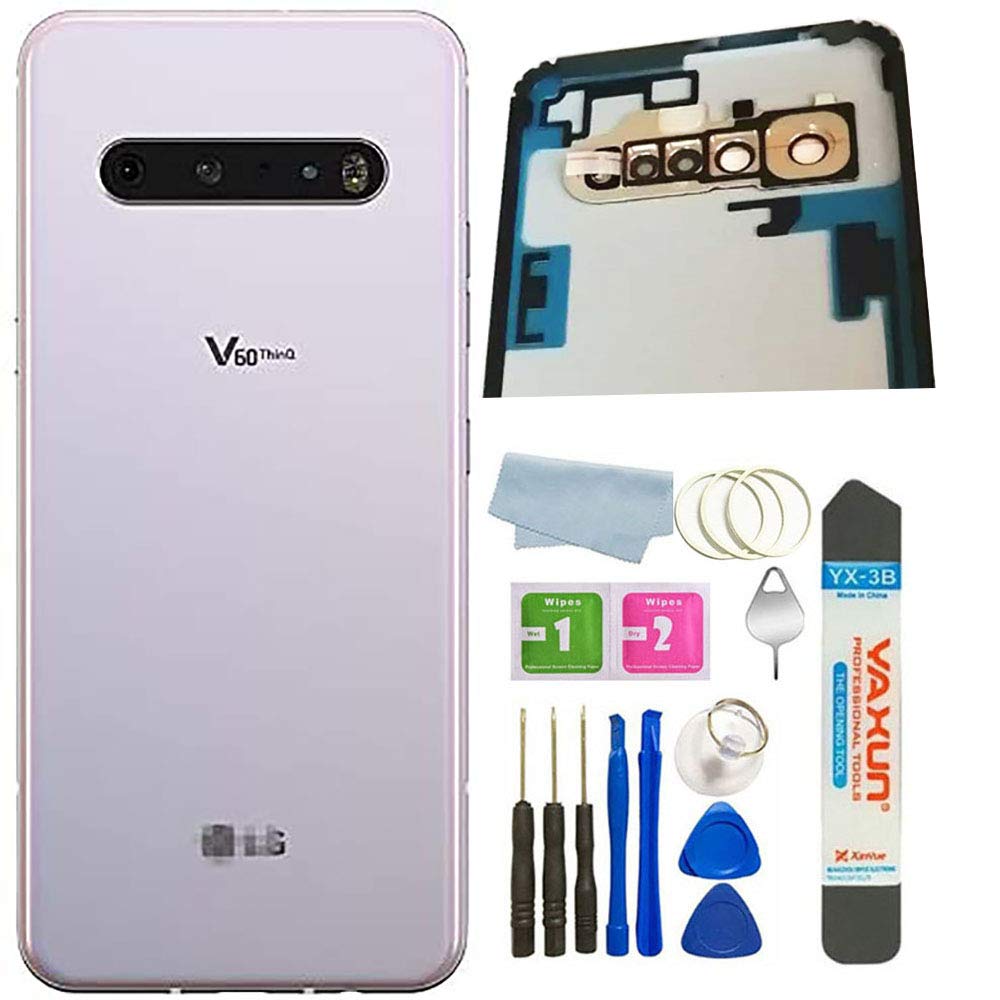 V60 5G Back Glass Cover Replacement for LG V60 ThinQ 5G Back Glass Cover Housing Door with Camera Frame Lens and Waterproof Sticker Pre-Installed Tape+Tools (Classy White)