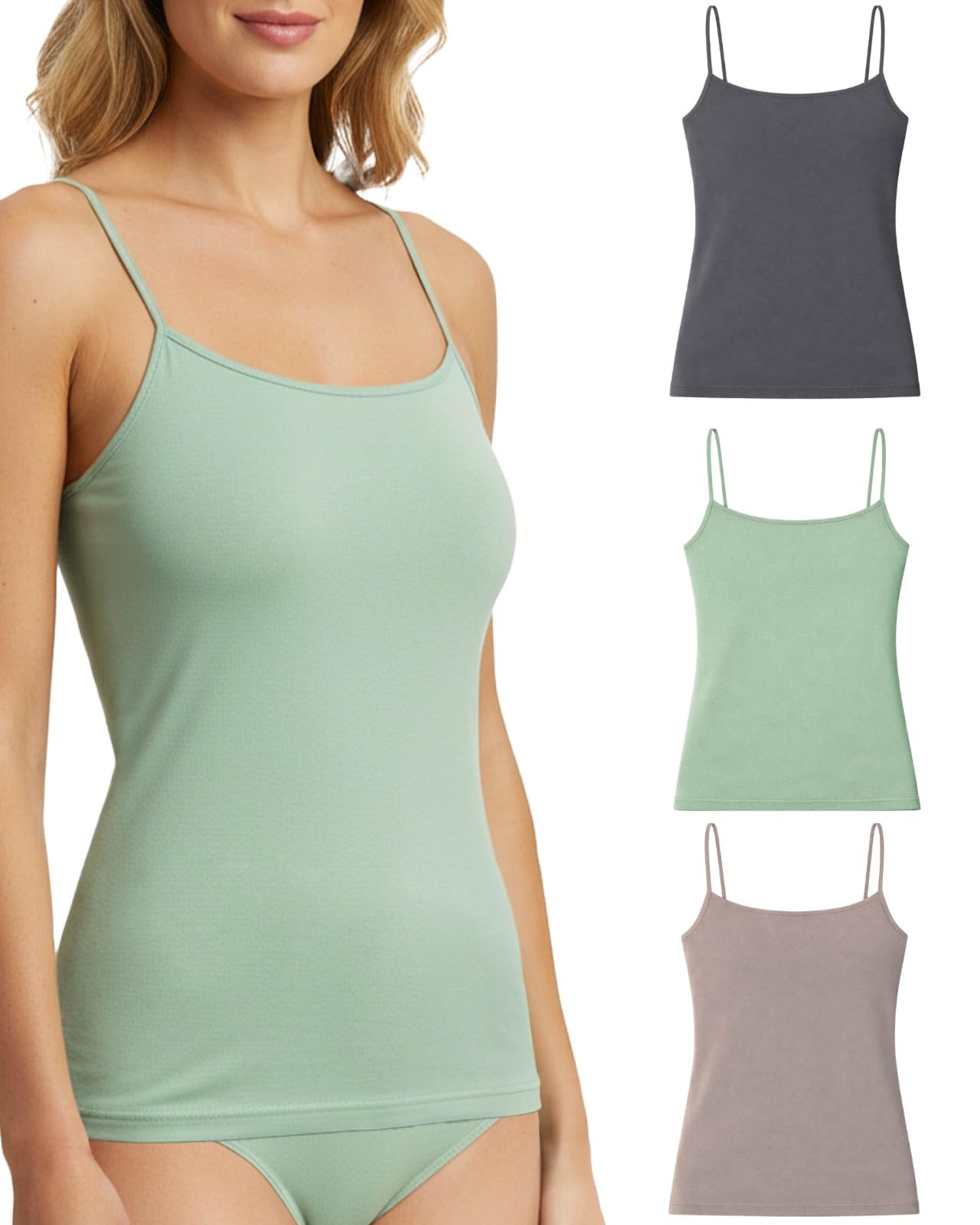Risalti Canotta Donna Spalla Stretta Eco Friendly 3pz – Canottiera Donna Seamless, Canotta Spalline Sottili in Microfibra Yees Green, Tank Top Sostenibile e Confortevole – Made in Italy
