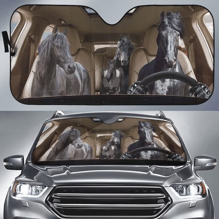 Protecteur de pare-brise pour camion et auto motif chevaux au volant