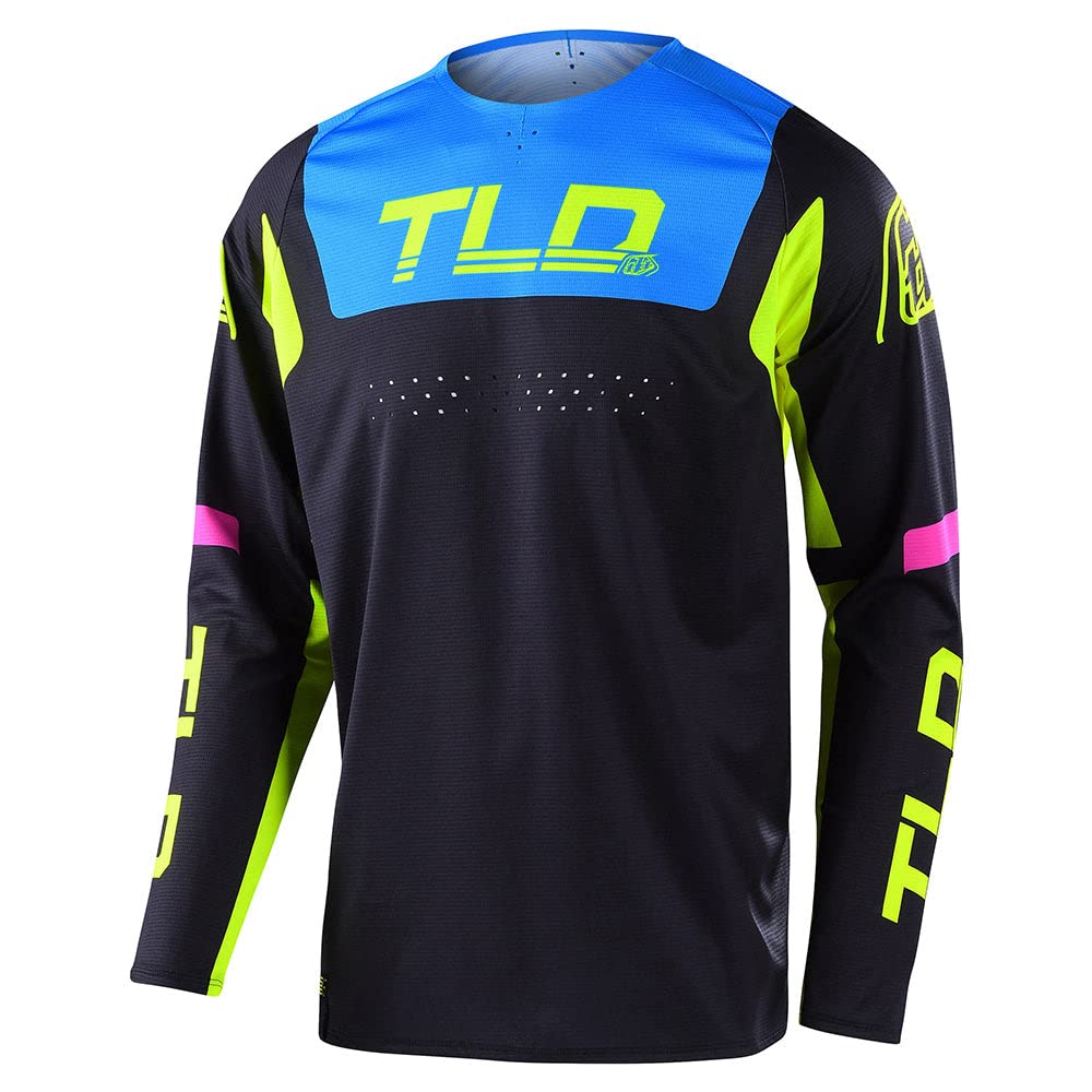 Troy Lee Designs SE Pro Fractura Jersey - Motocross Dirt Bike ATV Enduro Dual Sport Racing Off Road Long Sleeve Riding Gear - Adult Mens (Black/Flo