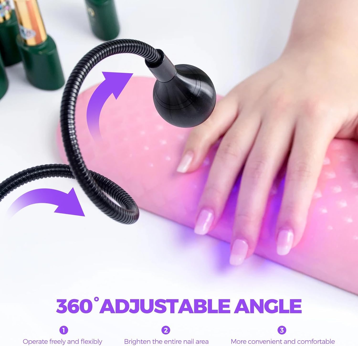 Lampe UV Ongles Gel, 5W Mini Sèche Ongles Lampe UV Ongles Gel Pose Americaine Professionnel Lampe de Colle Ultraviolette avec Tête rotative à 360 degrés pour la Manucure Doigts Secs
