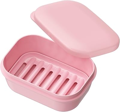 Quatish Leakproof Travel Soap Container with Lid, Soap Holder Dish, Pink