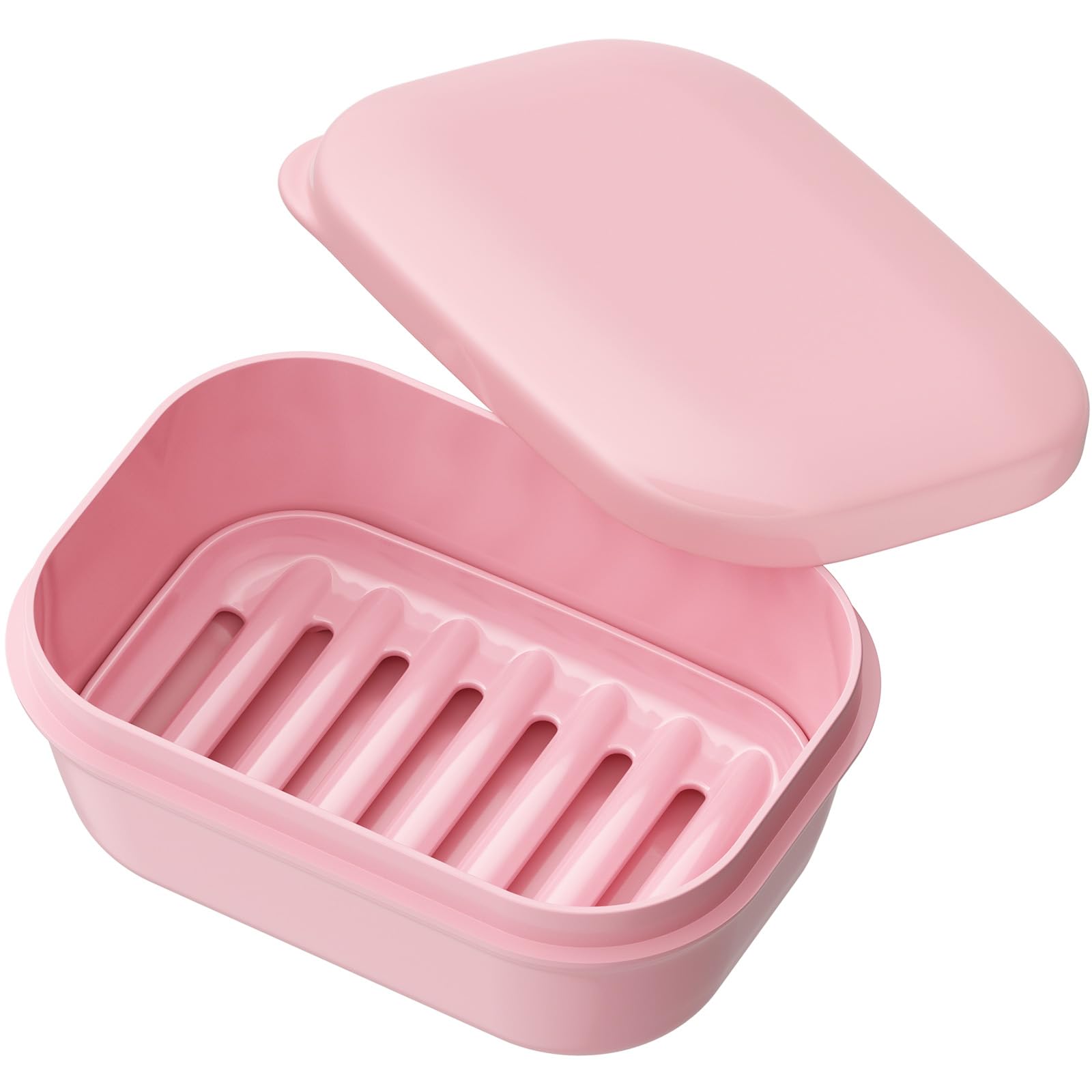 Quatish Leakproof Soap Dish with Lid & Draining Layer, Shatterproof Travel Bar Soap Holder Case Container, Portable Travel Size Toiletries Essentials for Camping, Gym, Bathroom, Pink