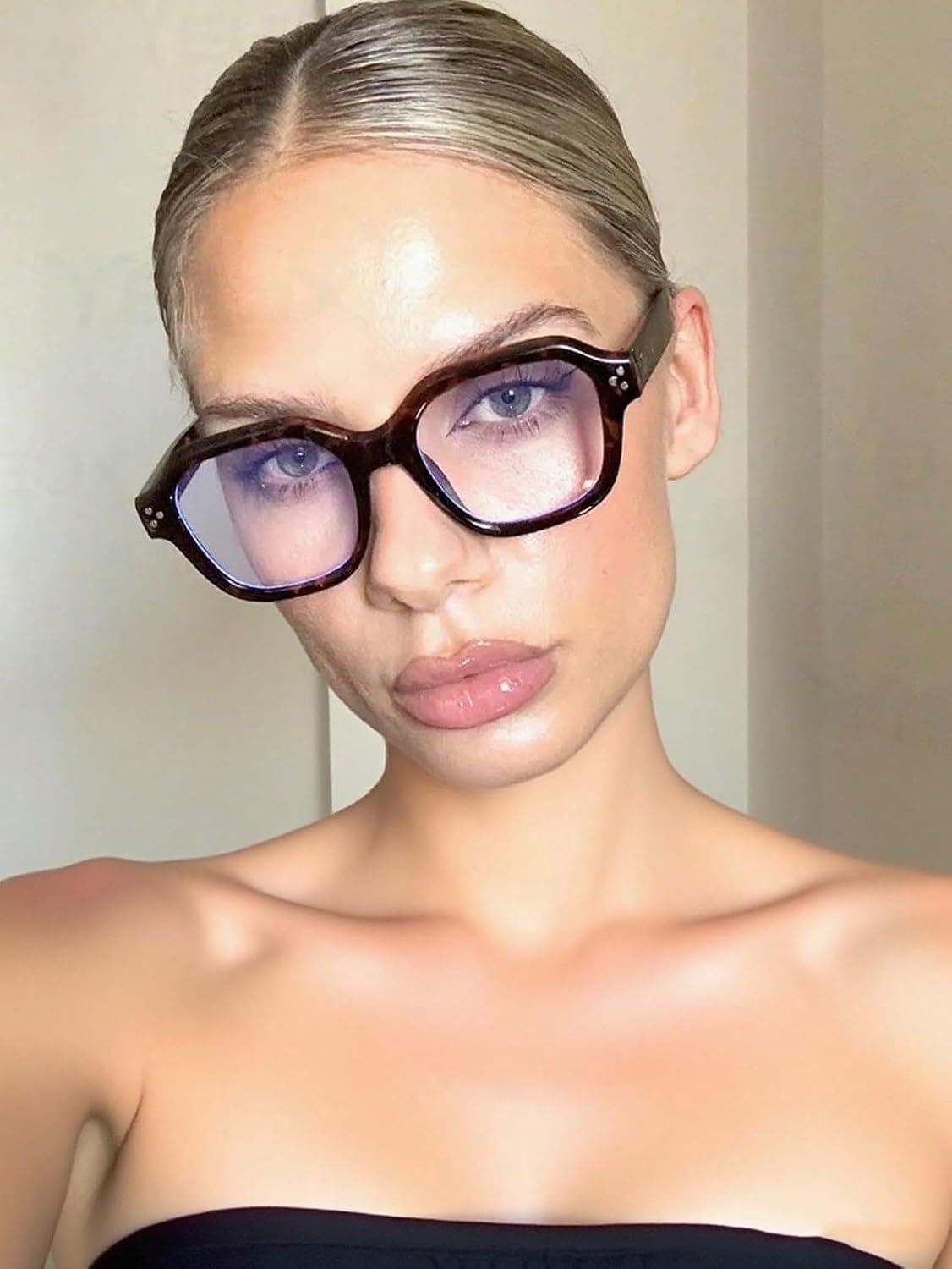 Retro Square Cat Eye Glasses - Rivet Design Blue Light Blocking Non-Prescription Frames for Women Men