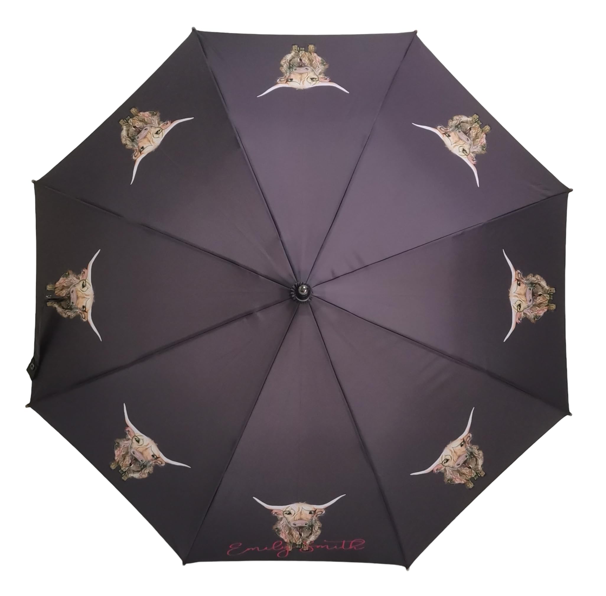 Emily Smith Umbrella - Heidi The Highland Cow - Wood Shaft & Handle - Pongee Canopy