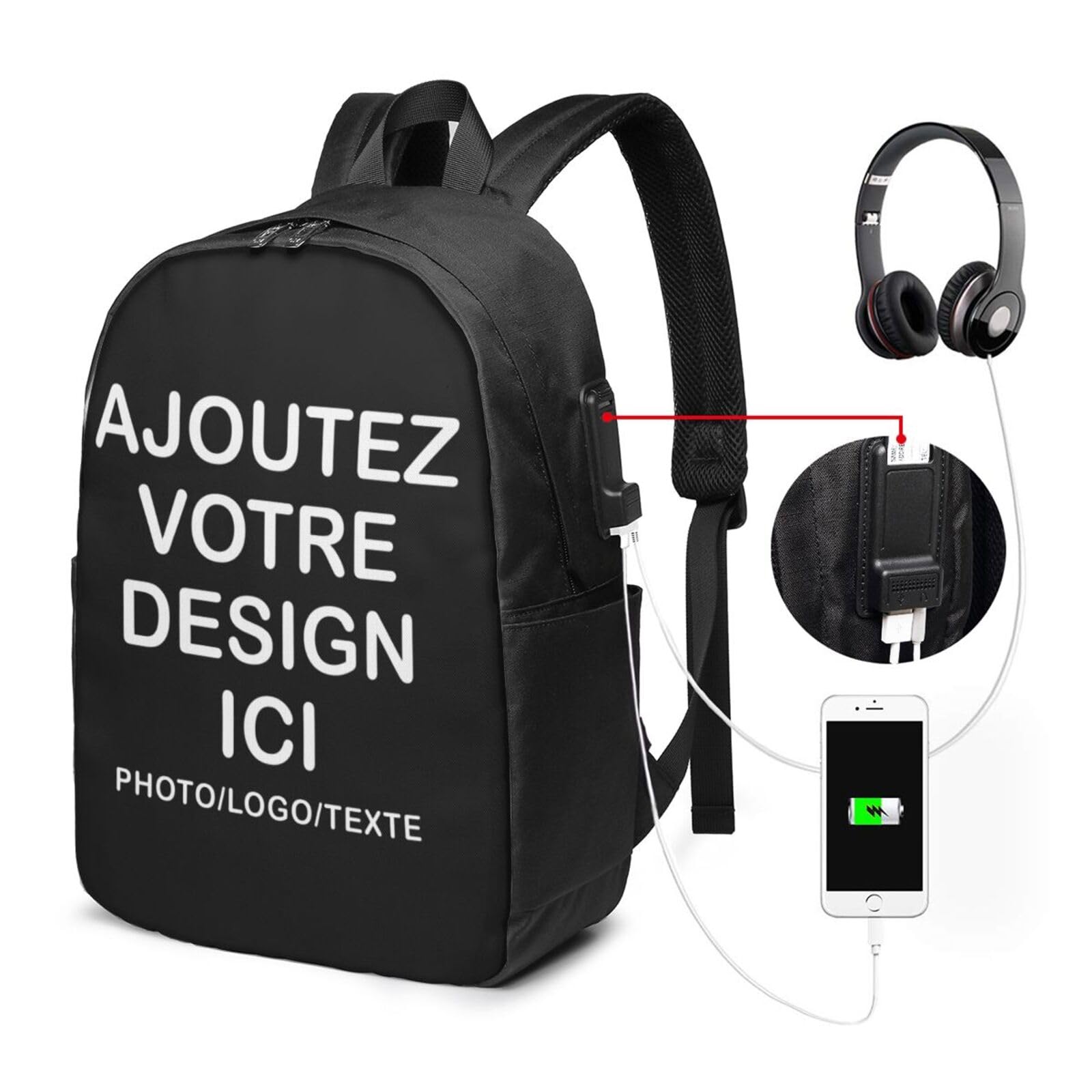 Sac à dos personnalisable – personnalisée Avec Photo Texte Image ou logo – personnalisé sac a dos léger pour étudiants, voyages, camping & rentrée scolaire