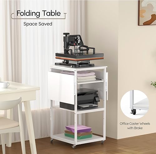 Miniatura 5 de Crafit Crafit - Mesa de prensa de calor móvil con bandeja extraíble, soporte de prensa de calor plegable de 4 niveles con estación de carga para