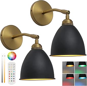 Yosoan 2-Pack Industrial Wall Sconce Lights | Vintage Black Metal Shade, E26 Base, Indoor Use