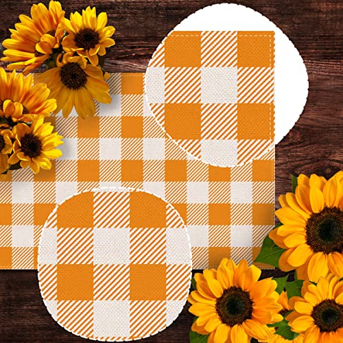 Nepnuser Orange White Buffalo Checked Plaid Table Runner Fall Harvest Gingham Thanksgiving Home Decor Holiday Birthday Party Kitchen Farmhouse Dining Room Decoration (13" X 72") #TOP3
