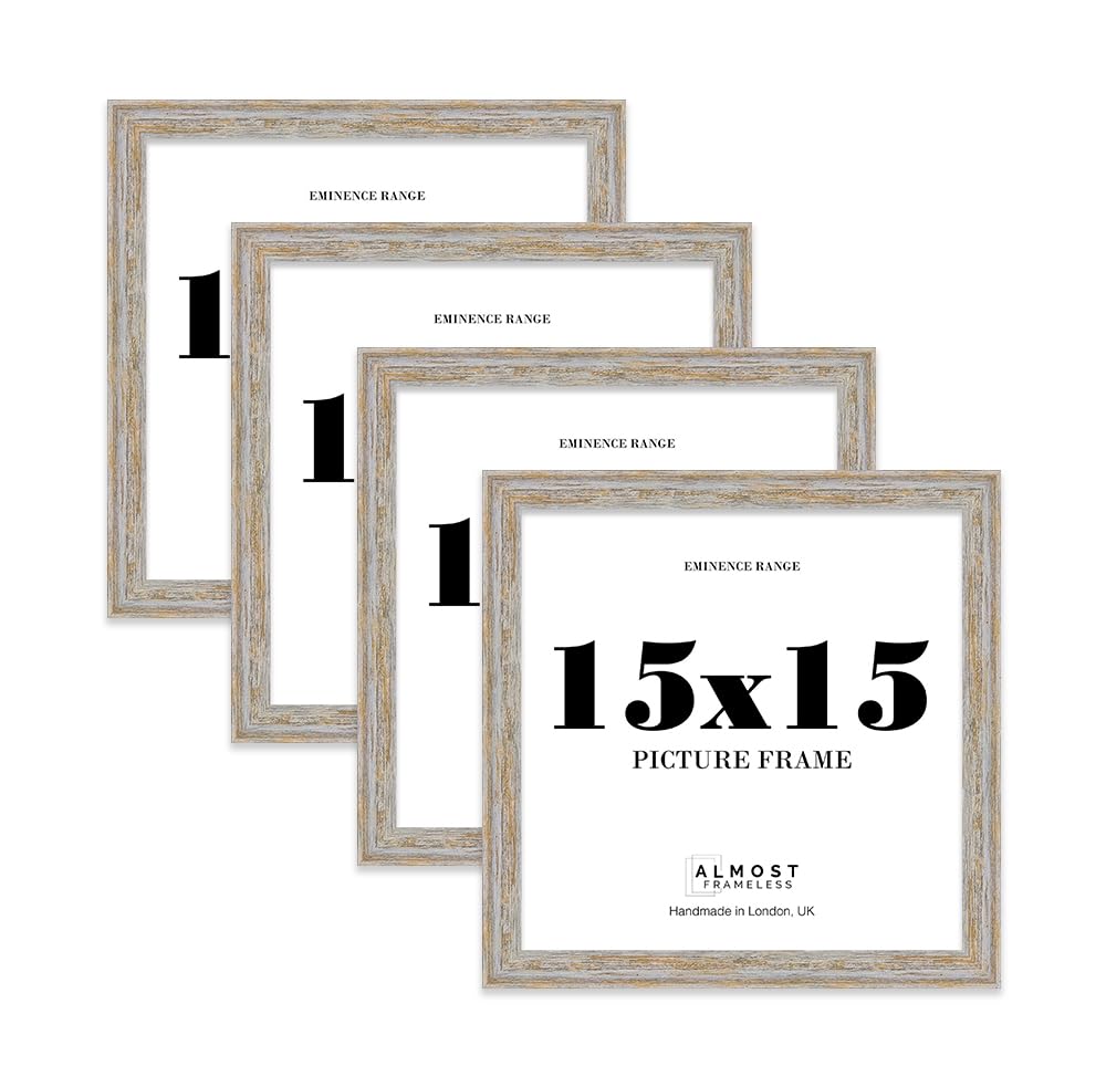 15x15" Walnut Woodgrain Picture Frame - Rustic Wood Industrial Effect Photo Frame for Wall Display, Ideal for Posters, Prints & Home Décor, Wall Hooks, 32mm Edge - 4 Pack