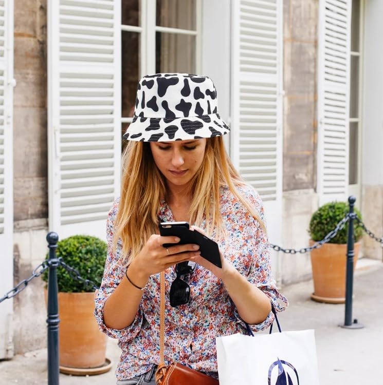 Chapeau seau imprimé vache chapeau d'hiver chaud chapeau de pêcheur pour femmes hommes cadeaux moelleux pour femmes filles,Blanc blanc - Prêt-à-Porter