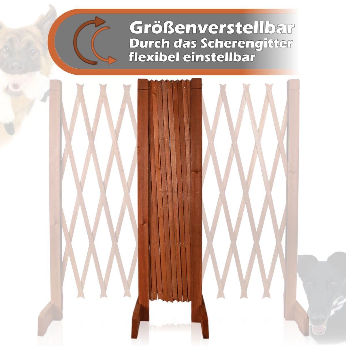 Holzzaun Hund Absperrgitter freistehend flexibel einstellbar Scherengitter Türgitter (1x Zaun)