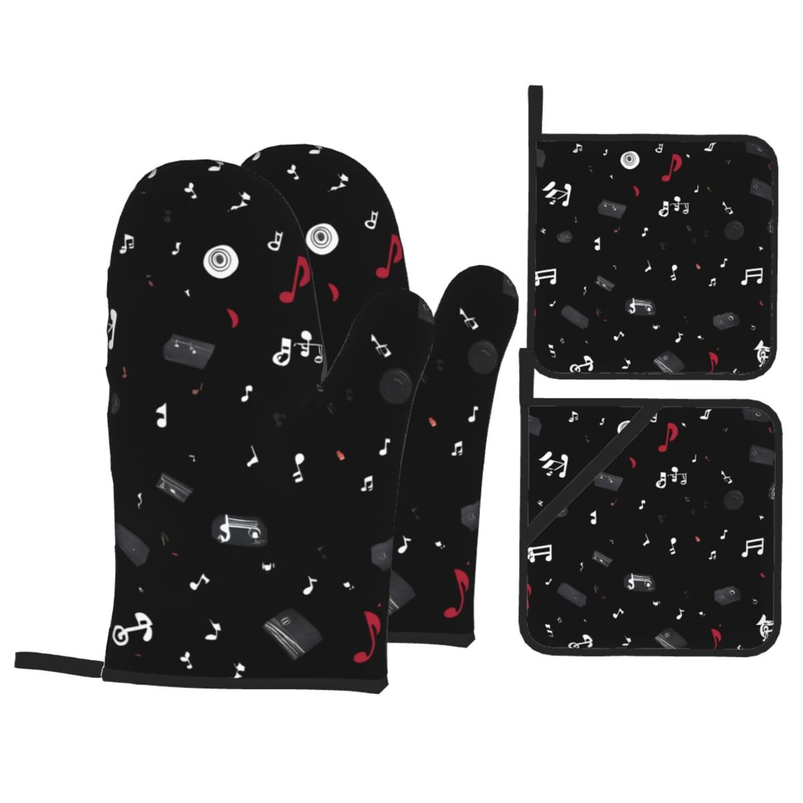 Kitchen Baking Four-Piece Set WHJSSF Musical Instruments Pattern Heat-Insulating and scalding-Proof for Kitchen Baking and Outdoor Barbecue