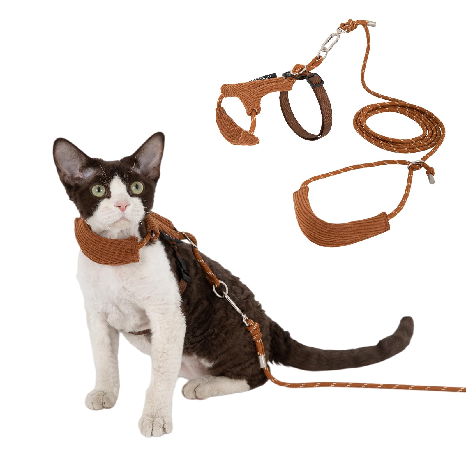Juego de arnés y correa para gatos, arnés suave ajustable a prueba de escape para gatos, correa para mascotas para cruzar/cintura/de mano, cómodo y ligero para caminar al aire libre (café)