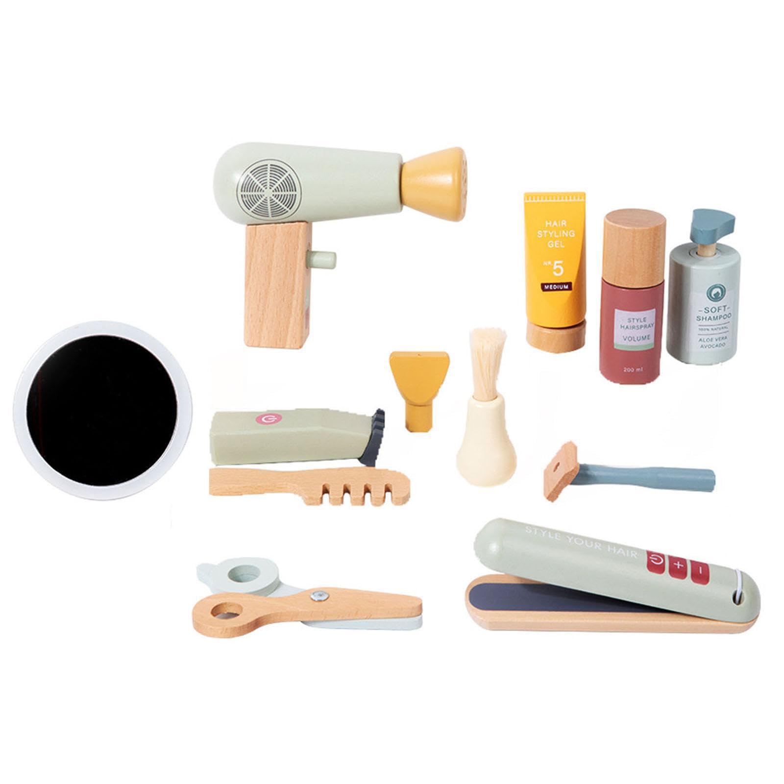 Set da gioco in legno per parrucchiere, parrucchiere, stilista, potenzia le capacità cognitive con divertenti attività di, gioco di gruppo, divertente giocattolo da barbiere, regalo