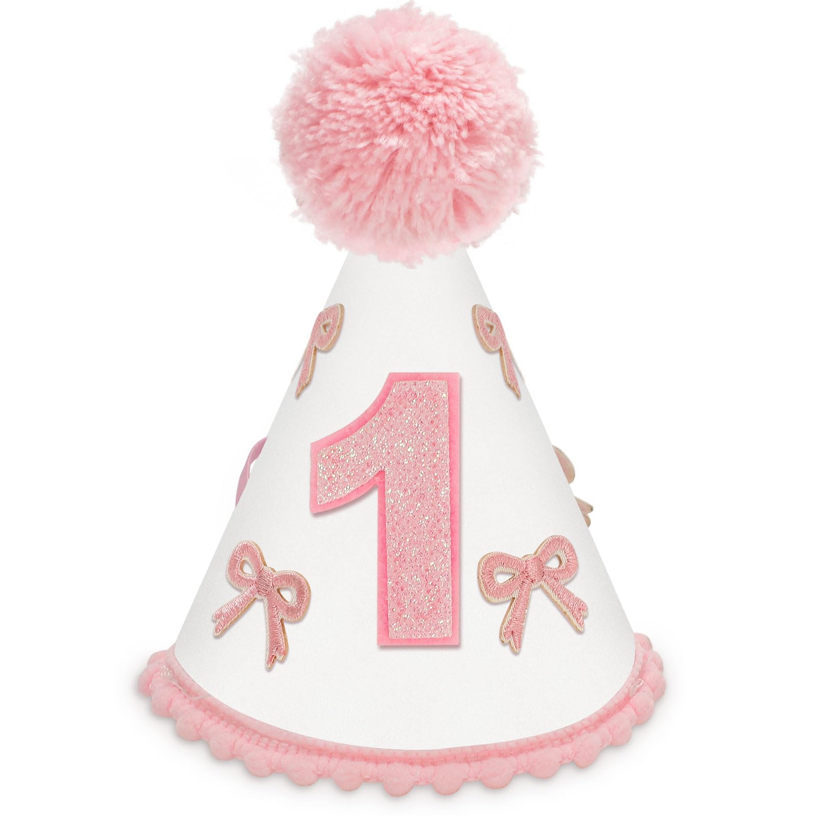 JarThenaAMCS Pink Bow 1st Birthday Party Hat Bowtie Felt First Birthday Crown Baby Girl Cake Smash Photo Prop For Party Decor, 3.1 x 5.5 In