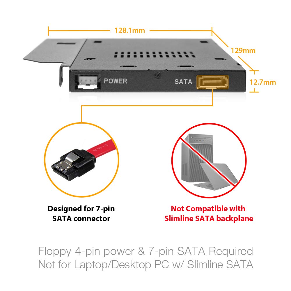 ICY DOCK Adattatore caddy SSD/HDD con rack rimovibile, custodia rack per SSD/HDD 2,5' SATA Hot-Swap per alloggiamento unità ottica sottile CD/DVD-ROM 12,7 mm ODD o FDD - ToughArmor MB411SPO-B