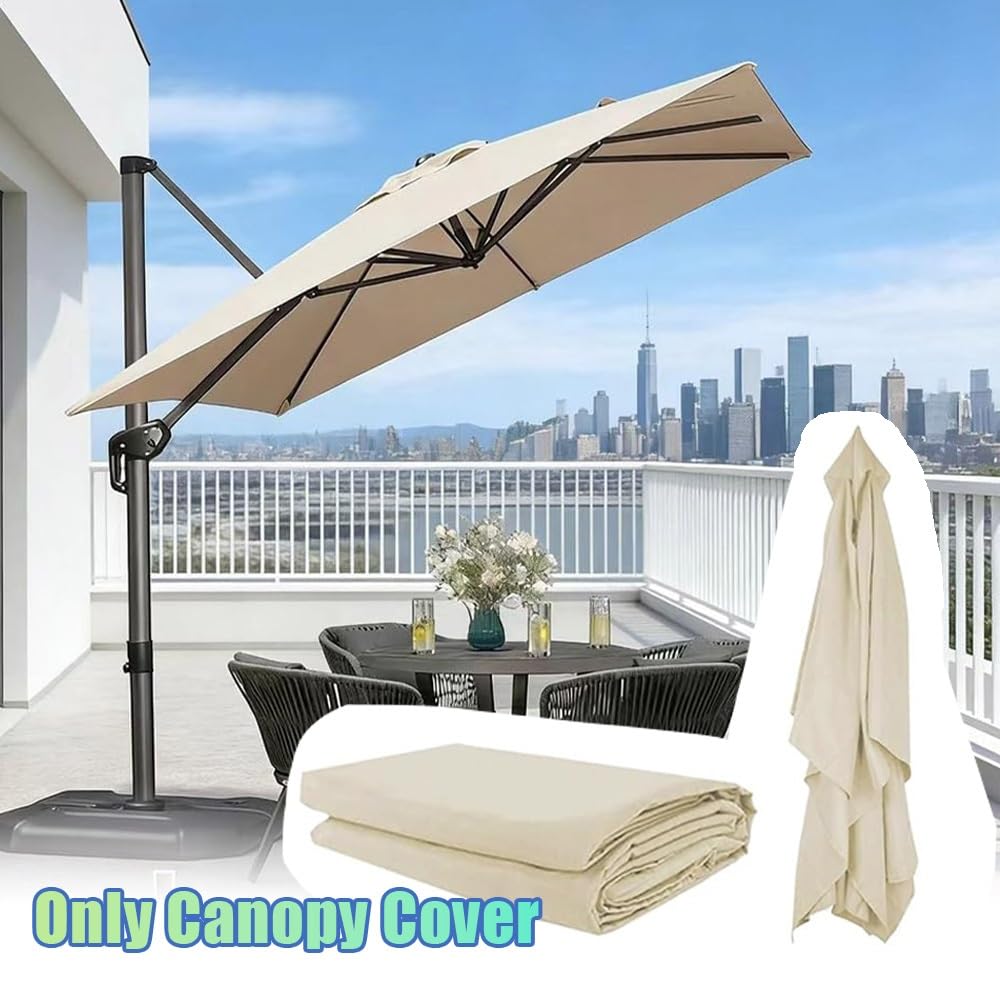 2.5x2.5M 3x3.0M Auvent De Remplacement Pour Parasol Déporté Carré Couverture Supérieure De Parasol Extérieur, Housse De Rechange 8 Baleines Protection UV(Beige,2.5x2.5m/8x8ft)