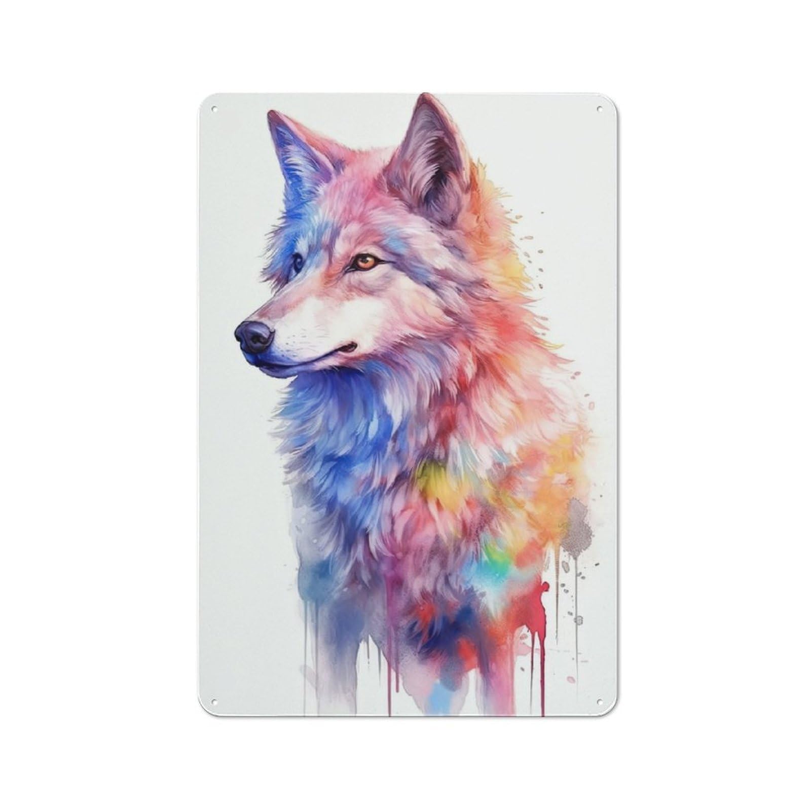 Watercolor Wolf Painting Retro Metal Wall Decor 30x20cm, Metal Sign for Pub, Home Bar, Shed Or Man Cave, for Relaxed Wall Styling