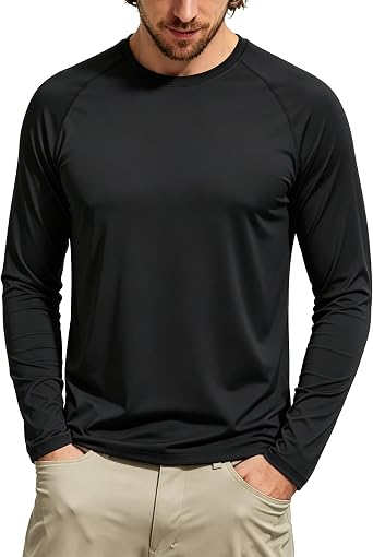 Tansozer Men's UV Rash Vest UPF 50+ Swimming Shirts Quick Dry Long Sleeve Sports Top for Fishing Hiking Watersport Running