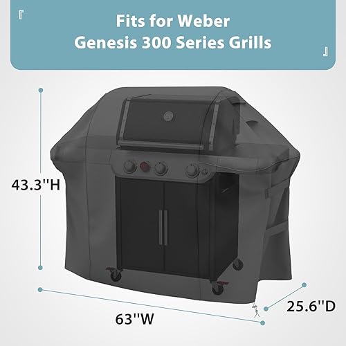 Miniatura 2 de Funda para parrilla Weber Genesis serie 300, correas dobles y rejillas de ventilación integradas, resistente y resistente al agua, se adapta a