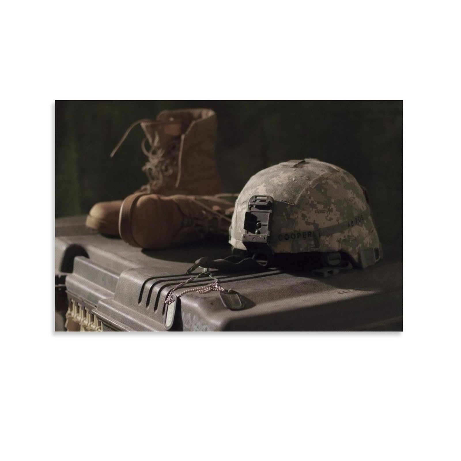 US Army Kevlar Helmet, Combat Boots, Hangtag, Close Up, Military Art Poster for Boy's Room Decoration Canvas Wall Art Prints for Wall Decor Room Decor Bedroom Decor Gifts 24x36inch(60x90cm) Unframe-