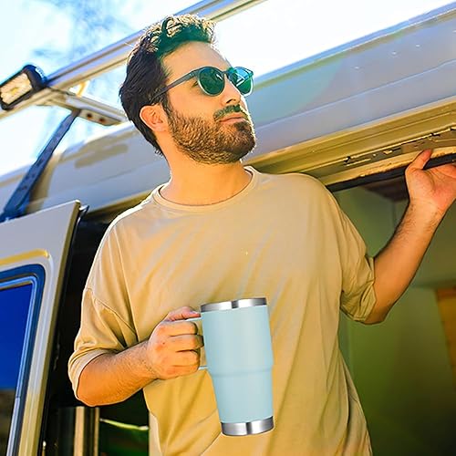 Miniatura 6 de VEGOND Vaso de 20 onzas con tapa con asa y pajilla, taza de café de viaje aislada de acero inoxidable a prueba de derrames, vaso de metal de doble