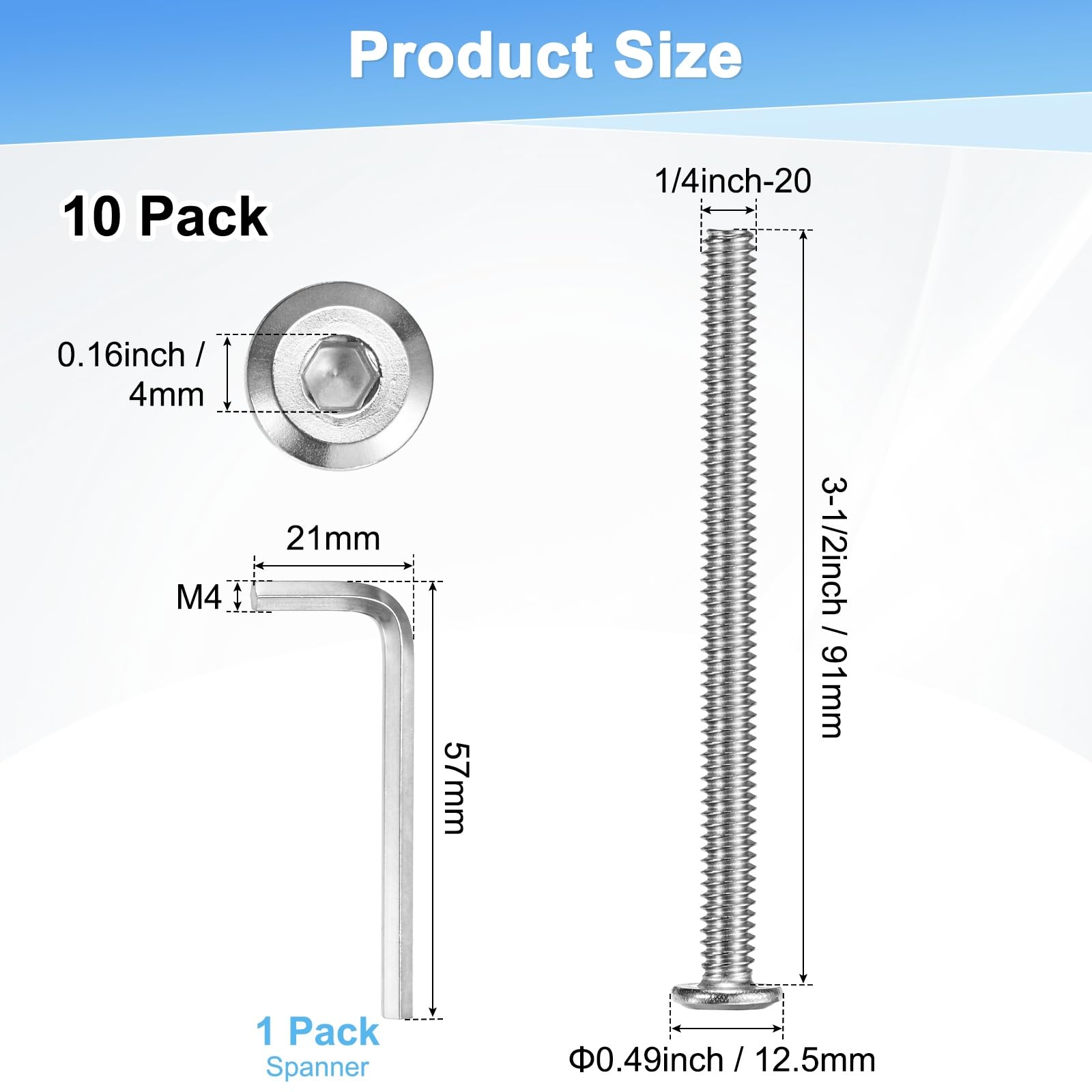 M METERXITY 10-Pack Flat Head Socket Cap Screws - Image 3