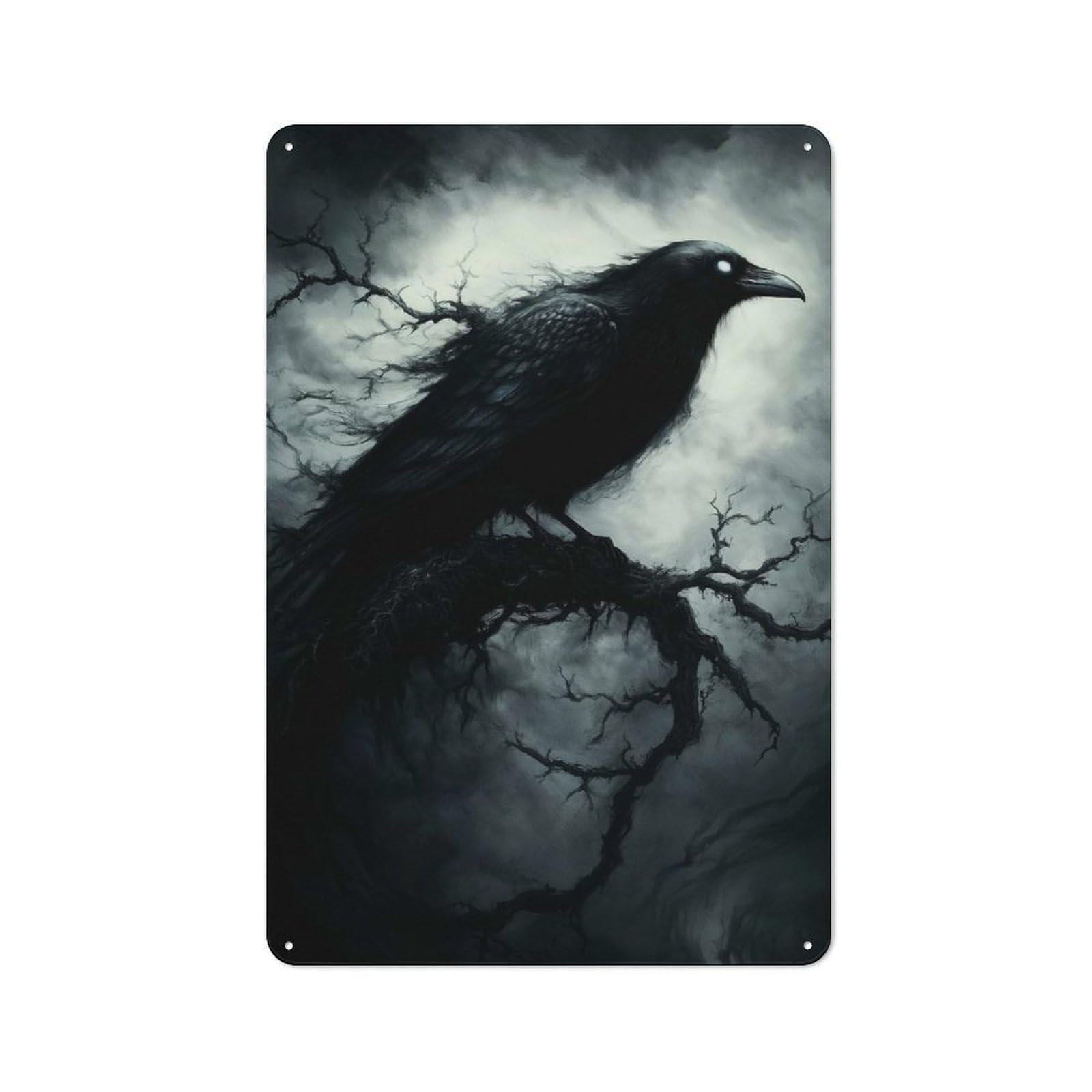 Junmoney Dark Raven On Branch Retro Metal Sign 30X20cm, Home Bar Decor For Pub, Home Bar, Shed Or Man Cave, For Relaxed Wall Styling