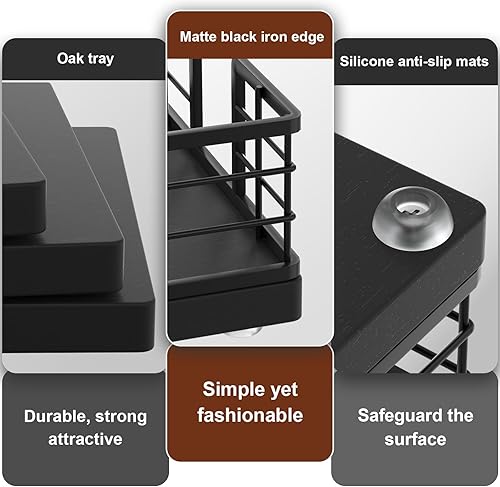Vista 28 de Wican Bandeja para toallas de invitados para baño, soporte de servilletas de roble y hierro para tocador, mesa de comedor, cesta de madera