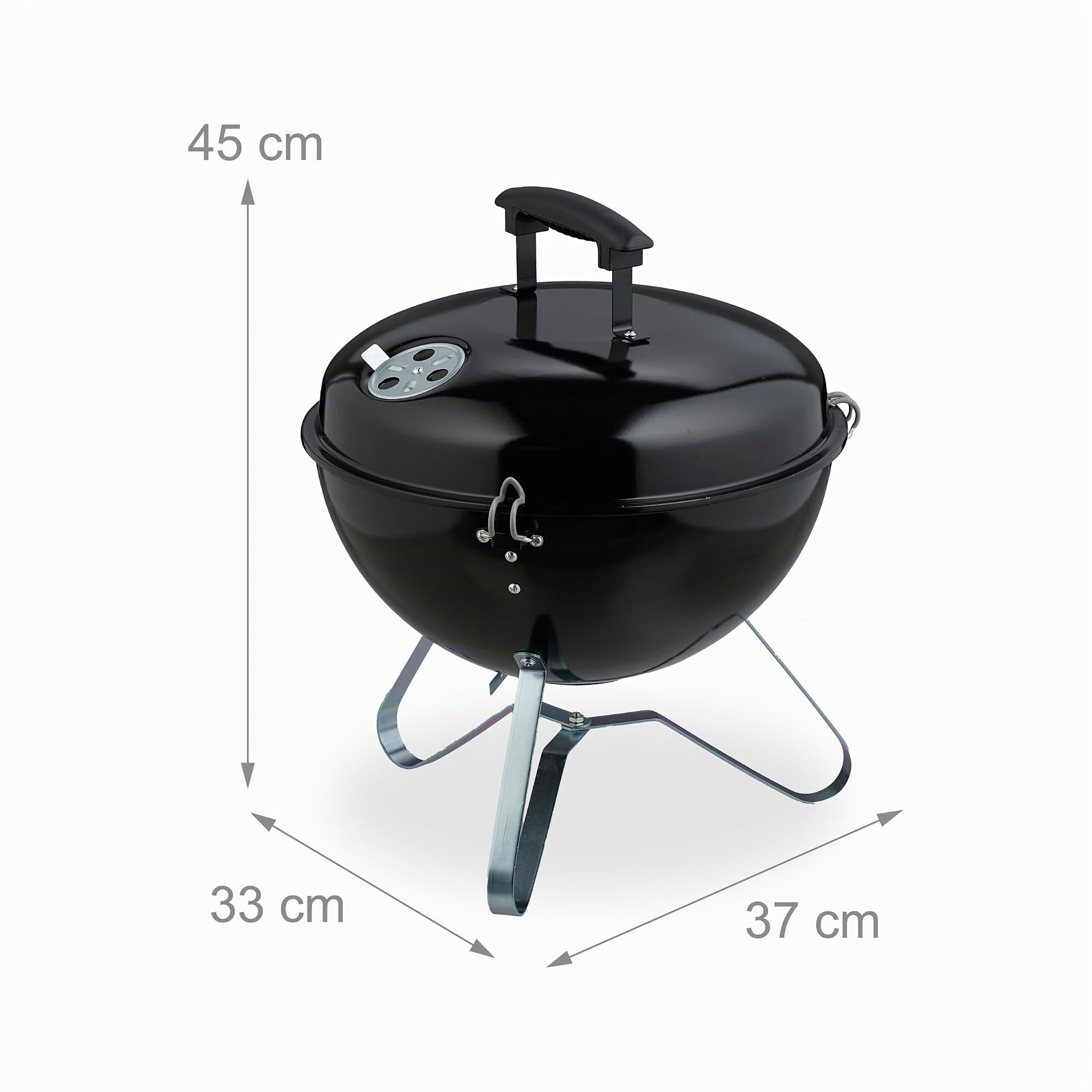 Relaxdays Barbecue a Carbonella Portatile, Ø 37 cm, Grill a Carbone con Coperchio, Esterno, Giardino e Campeggio, Nero