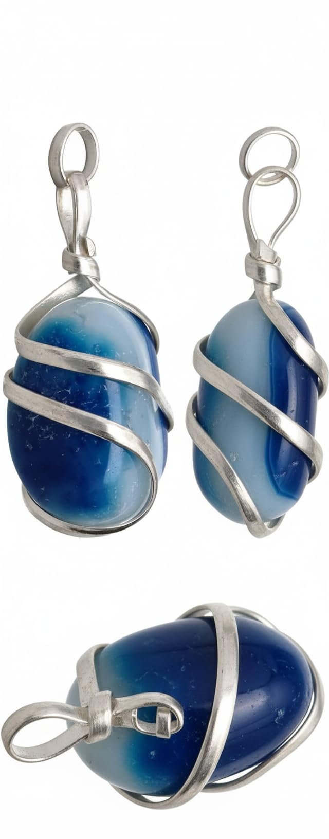Colgante de Ágata Azul Teñida con Espiral en Baño de Plata