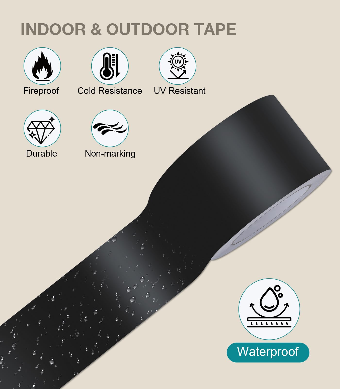 Cozary Cinta de Aluminio Negra 50mm x 20m,Cinta Aluminio Adhesiva Impermeable y Resistente al Calor,Cinta Selladora Metálica para Conductos de Aire Altas y Bajas TemperaturasTemperaturas