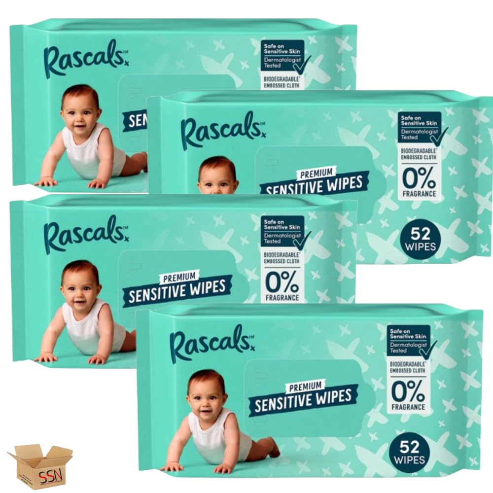 Rascals Premium Sensitive Baby Wipes (4x Packs (Each Pack 52 Wipes))