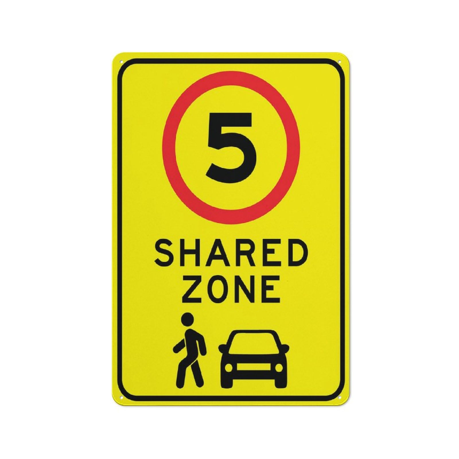 Shared Zone - 5Km (Bright Yellow) Sign, 8x12 Inch Metal Aluminum, Pre-Drilled Holes for Easy Mounting, Indoor/Outdoor Use for Fence, Door, Gate