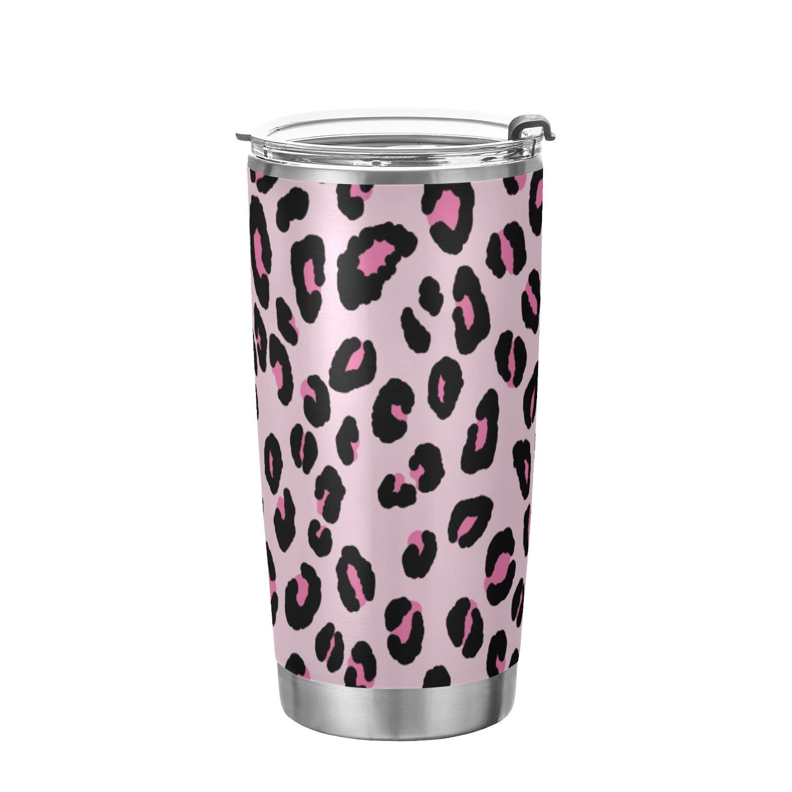 SANDJEST Isolierbecher 590 Ml Mit Leopardenmuster – Edelstahl, Doppelwandig, Mit Schiebbarem Deckel, Geschenk Für Frauen