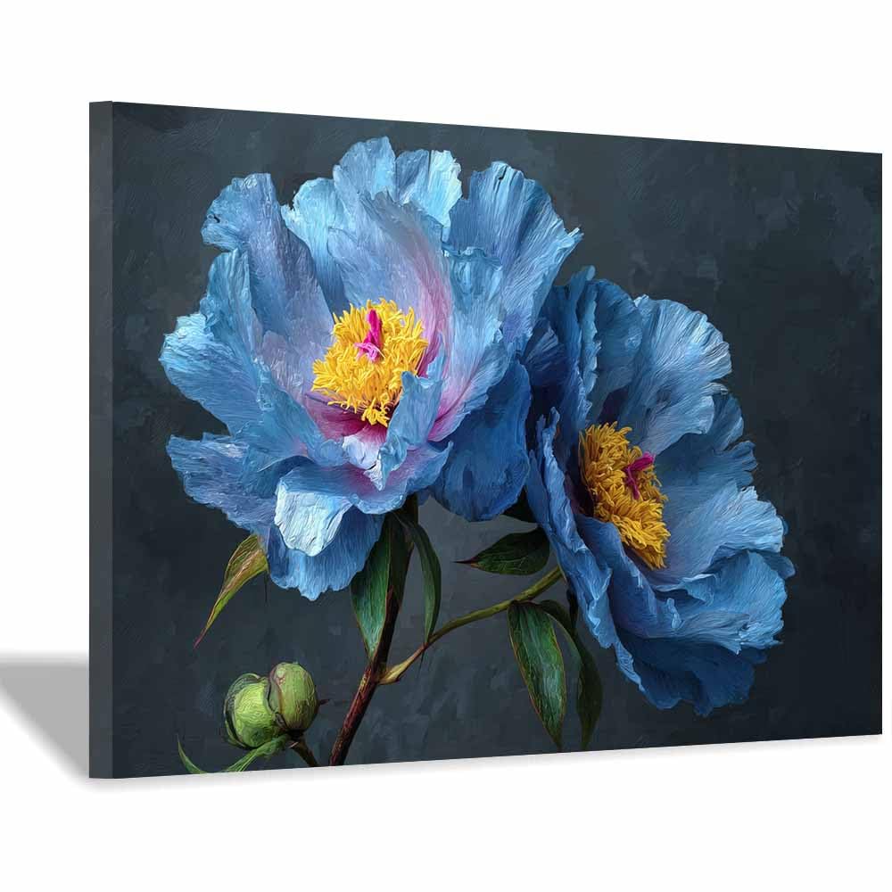 Xeniou Multicolor Flowers Canvas Blue Peony Painting Canvas Wall Art, For Living Room Bedroom Home Wall Decoration(Multicolor)-60X90cm Framed